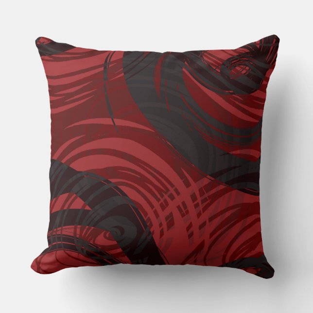 RED BLACK SPIRAL DESIGN Retro Throw Pillow (Front)