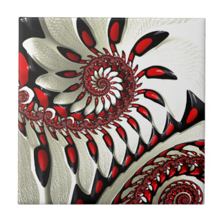 Red & Black Spiral Fractal Ceramic Tile