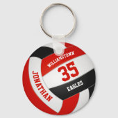 red black sports team colours boys girls volleybal key ring (Back)