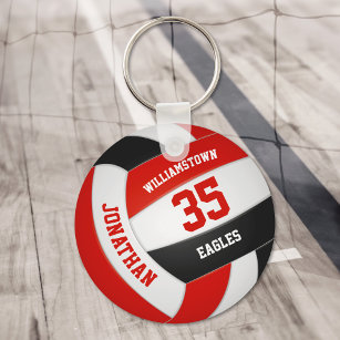 red black sports team colours boys girls volleybal key ring