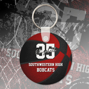 red black sports team colours gifts basketball key ring