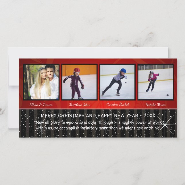 Red/Black Stars 4 Photos - Christmas Photo Card (Front)