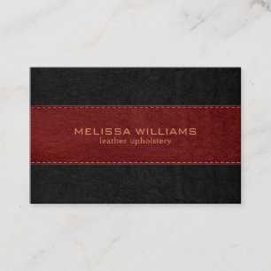 Red & Black Stitched Vintage Leather Texture Business Card