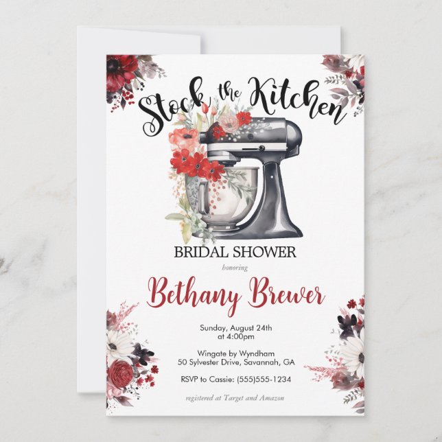 Red & Black Stock the Kitchen theme Bridal Shower Invitation (Front)