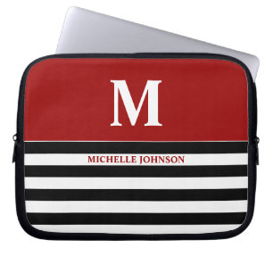 Red Black Striped Laptop Case for Women or Girl