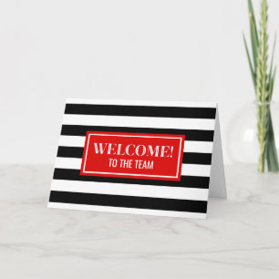 Red Black Stripes Employee Welcome to the Team Card