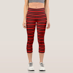 Red Black Stripes Pattern Capri Leggings