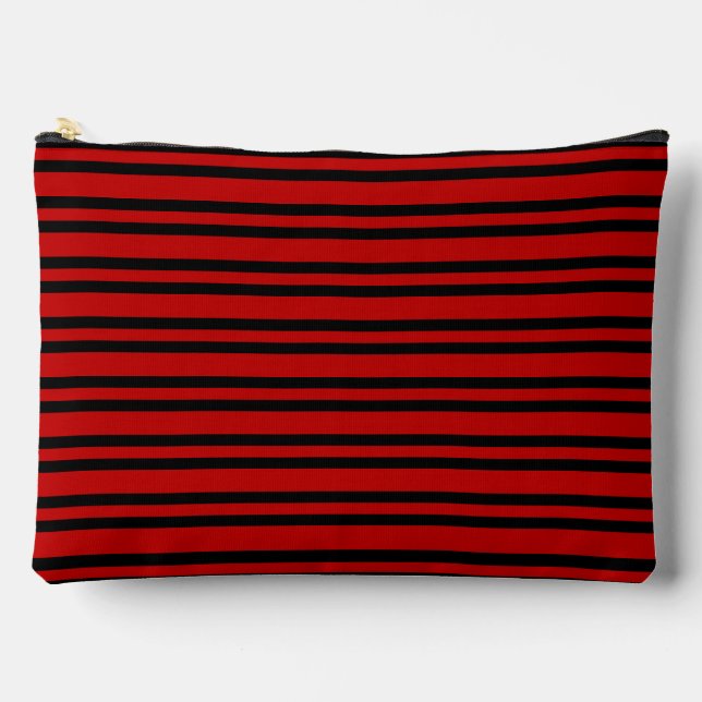 Red Black Stripes Pattern Large Accessory Pouch (Front)