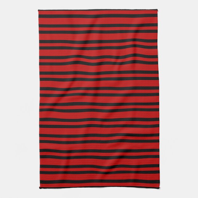 Red Black Stripes Pattern Tea Towel (Vertical)