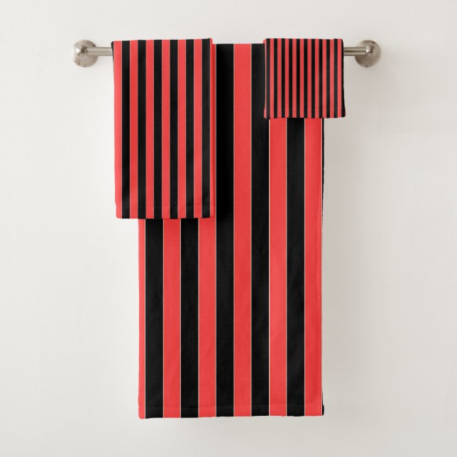 Red Black Stripes Team  Bath Towel Set (Insitu)