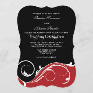 Red Black Swirl Bracket Wedding Invites