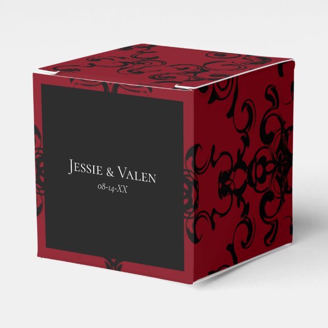 Red & Black Swirl Gothic Wedding Favour Box (Front Side)