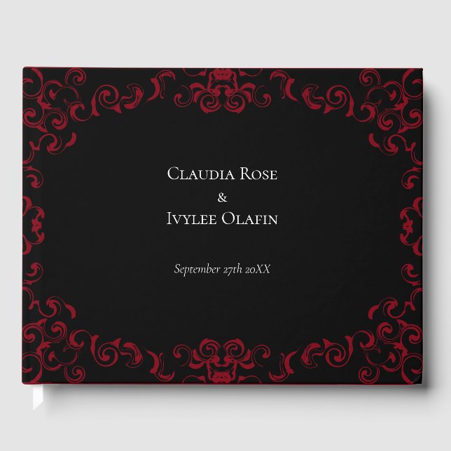Red & Black Swirl Gothic Wedding Guest Book (Front)