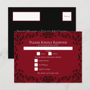 Red Black Swirl Gothic Wedding Holiday Postcard
