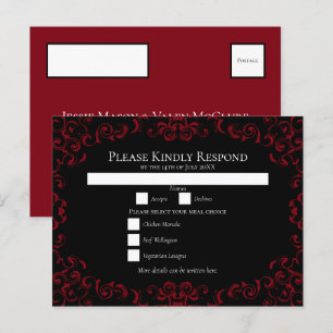 Red & Black Swirl Gothic Wedding Holiday Postcard