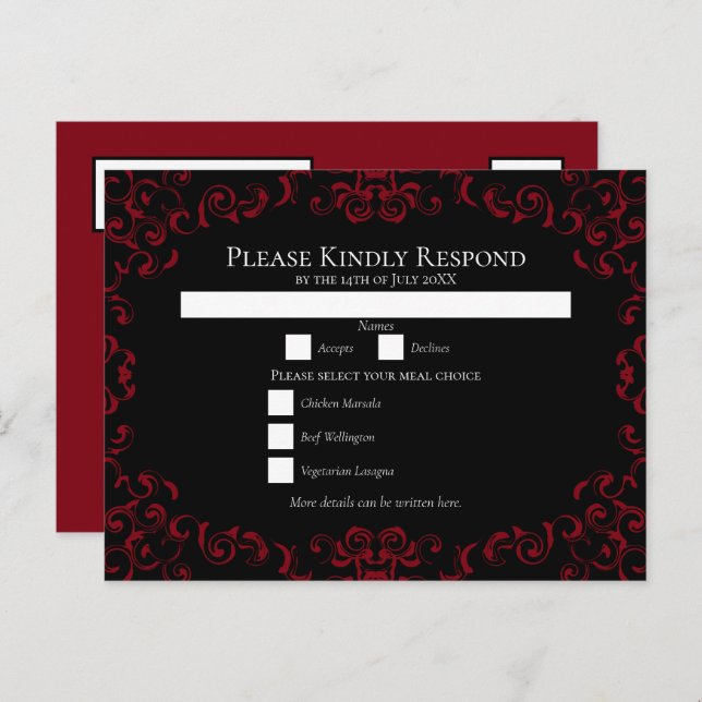 Red & Black Swirl Gothic Wedding Holiday Postcard (Front/Back)