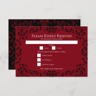 Red & Black Swirl Gothic Wedding Invitation