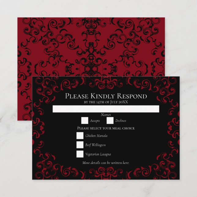 Red & Black Swirl Gothic Wedding Invitation (Front/Back)