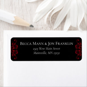 Red & Black Swirl Gothic Wedding Return Address Label
