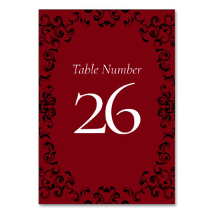 Red & Black Swirl Gothic Wedding Table Number
