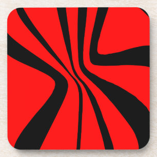 Red Black Swirls Modern Colours Pattern Coaster