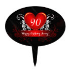 Red Black Swirly Heart Happy 90th Birthday