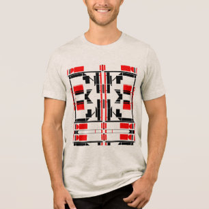 Red Black Symmetrical Shapes Lines Art Design Tri-Blend Shirt
