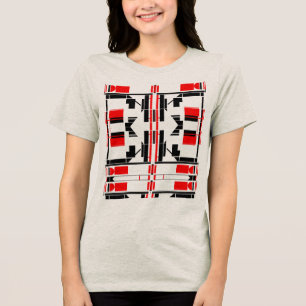 Red Black Symmetrical Shapes Lines Art Design Tri-Blend Shirt