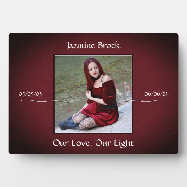 Red Black Table Photo Memorial Plaque (Front)