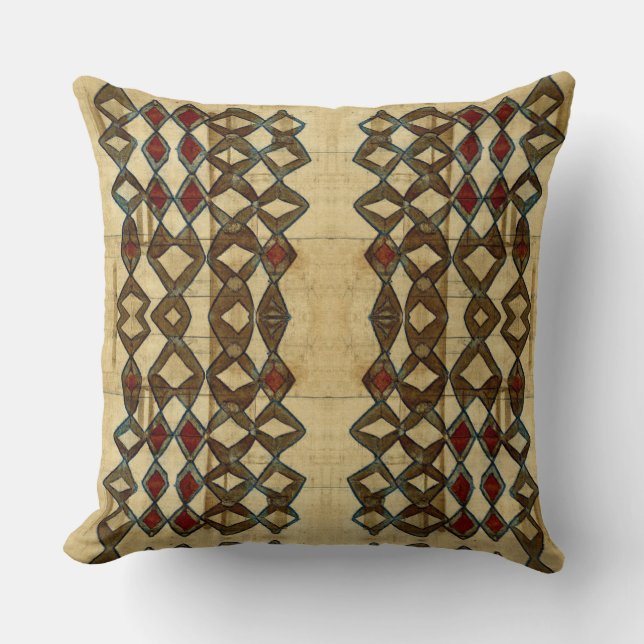 Red Black Tan African Diamond Pattern Tribal Cushion (Front)