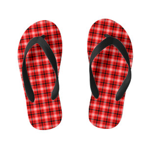 Red Black Tartan Chequered Plaid Pattern-24899 Kid's Thongs