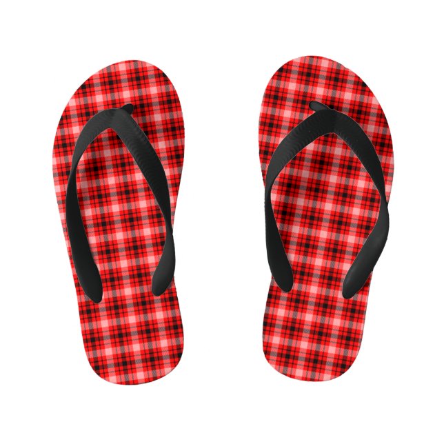 Red Black Tartan Chequered Plaid Pattern-24899 Kid's Thongs (Footbed)