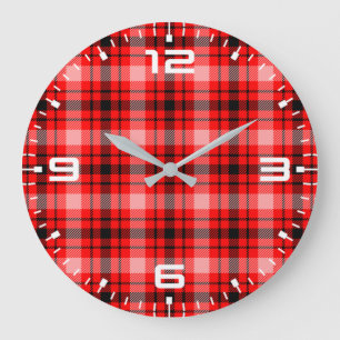 Red Black Tartan Chequered Plaid Pattern-24899 Large Clock