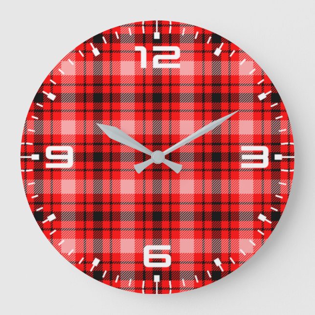 Red Black Tartan Chequered Plaid Pattern-24899 Large Clock (Front)
