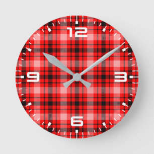 Red Black Tartan Chequered Plaid Pattern-24899 Round Clock