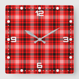 Red Black Tartan Chequered Plaid Pattern-24899 Square Wall Clock
