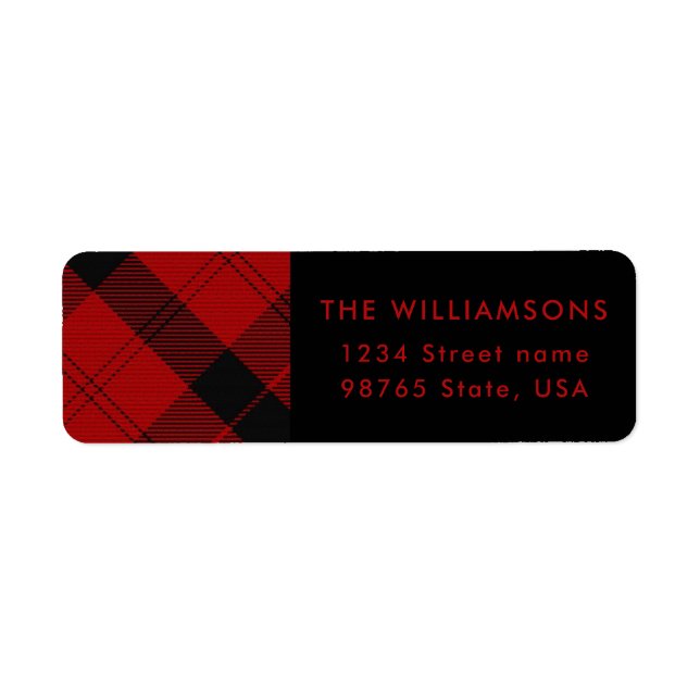 Red Black Tartan Christmas Custom Address Return Address Label (Front)