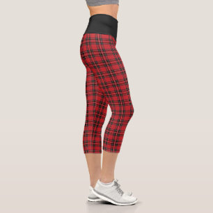 Red Black Tartan Plaid High Waisted Capris
