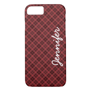 Red Black Tartan Plaid Personalised Name, Retro iPhone 8/7 Case