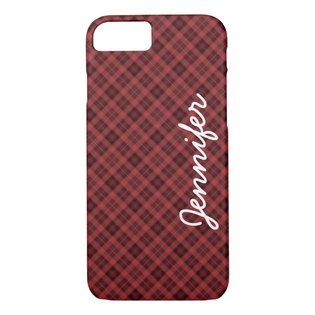 Red Black Tartan Plaid Personalised Name, Retro Case-Mate iPhone Case (Back)