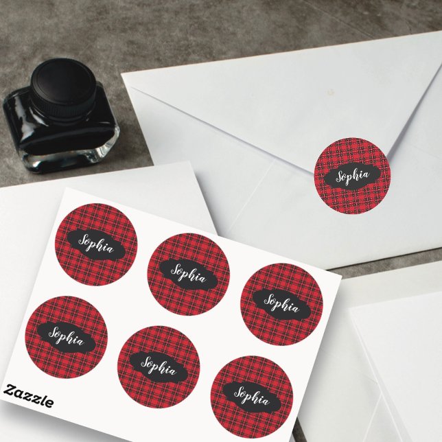 Red & Black Tartan Plaid Personalised Stickers (Creator Uploaded)