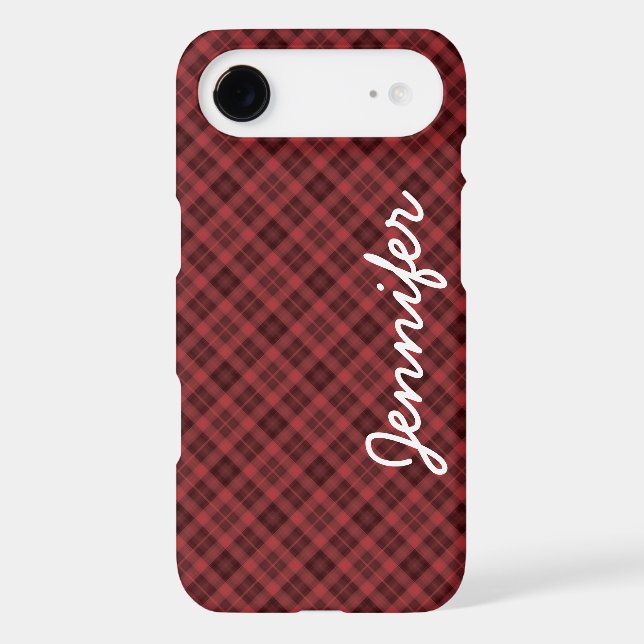 Red Black Tartan Plaid Retro Personalised Name (Back)