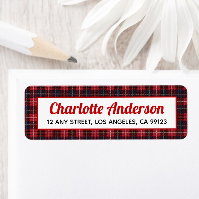 Red Black Tartan Plaid Return Address Labels (Insitu)