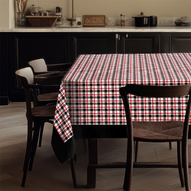 Red Black Tartan Tablecloth Cosy Cabin Dining (Red Black Tartan Tablecloth Cozy Cabin Dining Style)