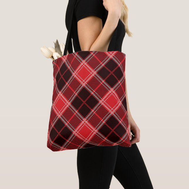Red  Black Tartan  Tote Bag (Close Up)