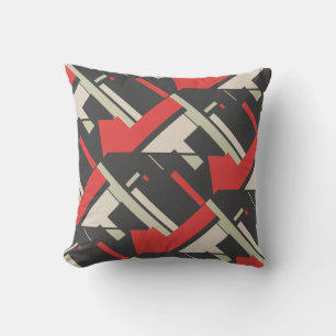 Red Black Taupe Beige Tiled Diagonal Abstract Art Cushion