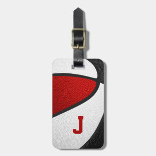 red black team colors monogrammed basketball luggage tag