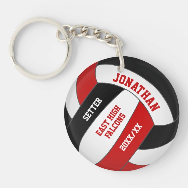 red black team colours custom boys volleyball key ring (Front)