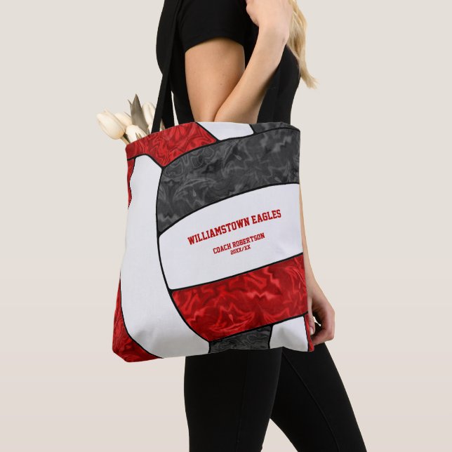 red black team colours girls volleyball coach tote bag (Close Up)