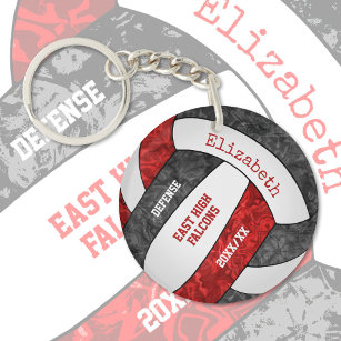 red black team colours personalised volleyball key ring